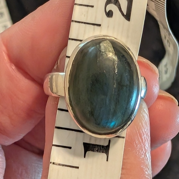 Beautiful Genuine Solid 925 Sterling Silver Ring Natural Labradorite Ring Size 6 - Picture 13 of 13